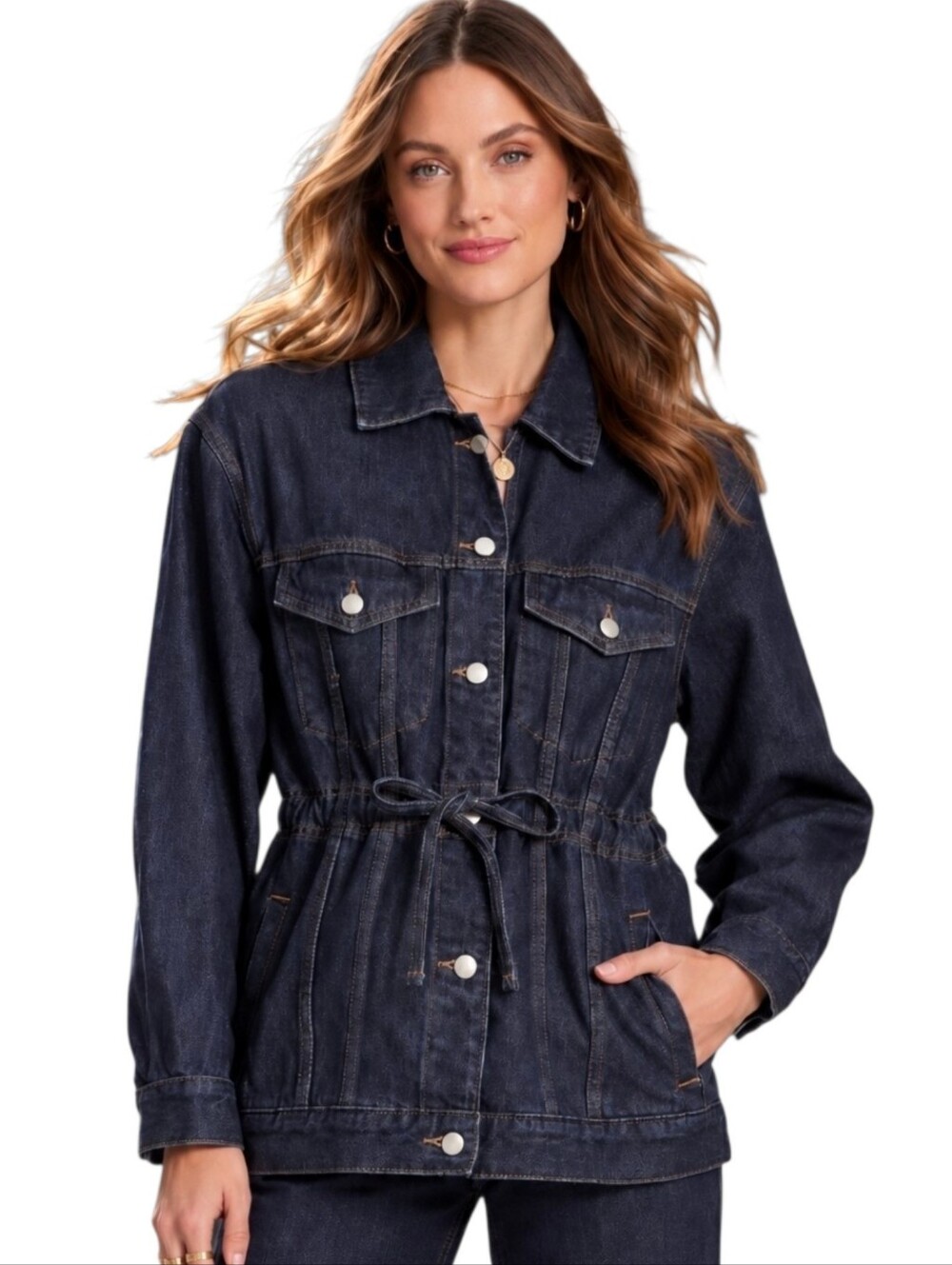 Women's Cinched Waist Trucker Denim Jacket Universal Thread